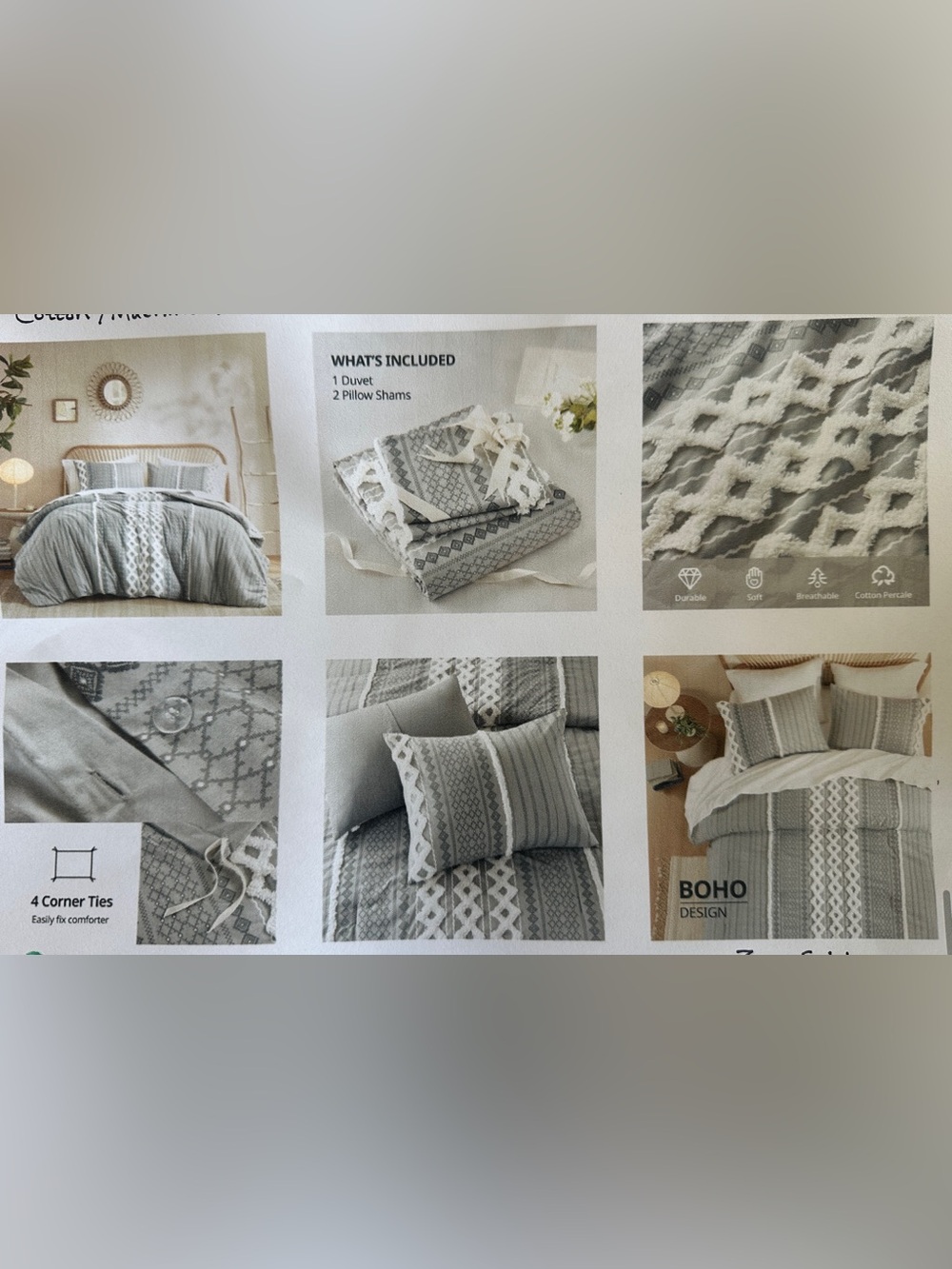 Ink + Ivy Gray 3-Piece Queen Duvet Cover Set - Includes 2 King Shams